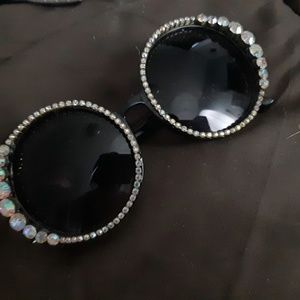 Large round lense womans bedazzled sunglasses